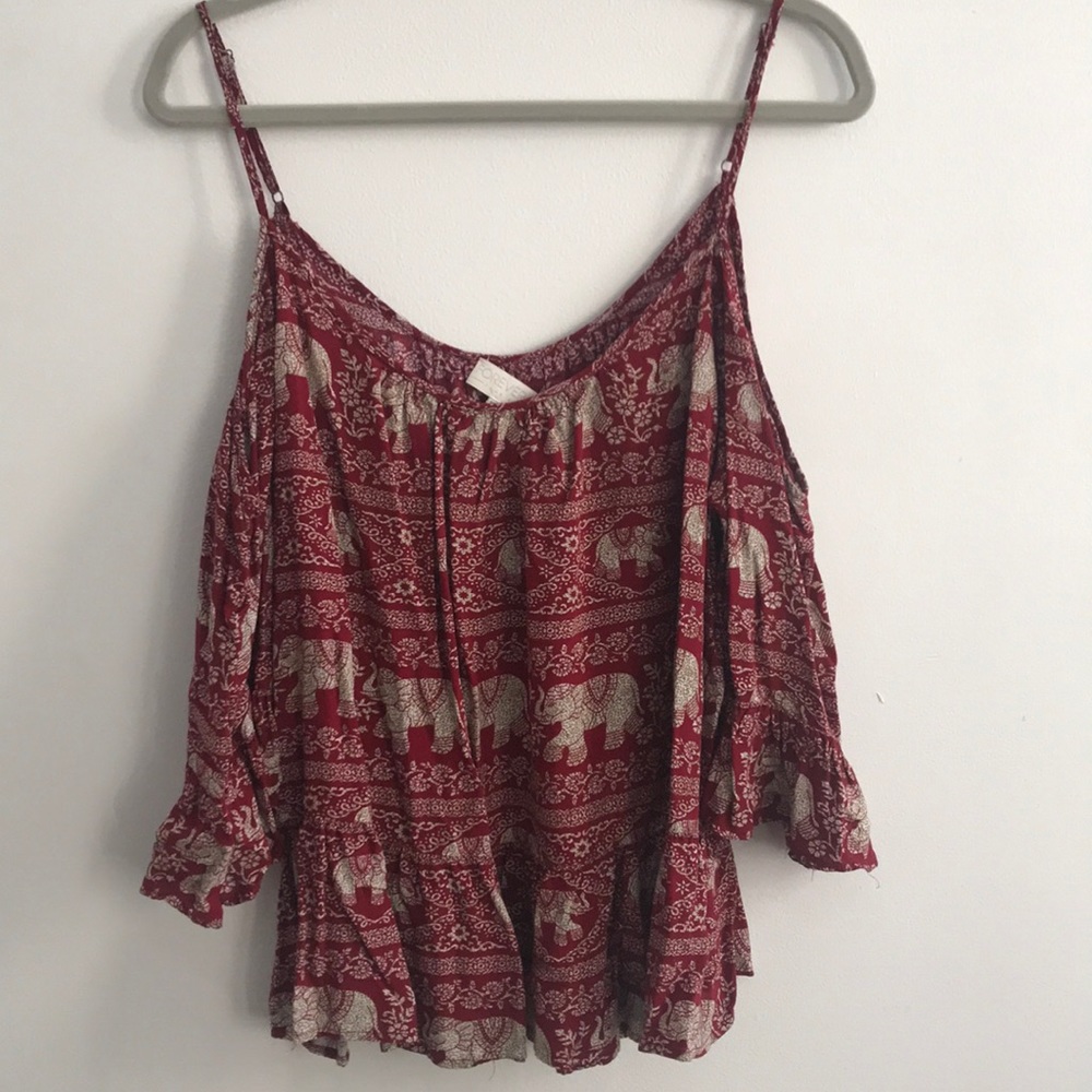 Elephant tribal print cold shoulder top